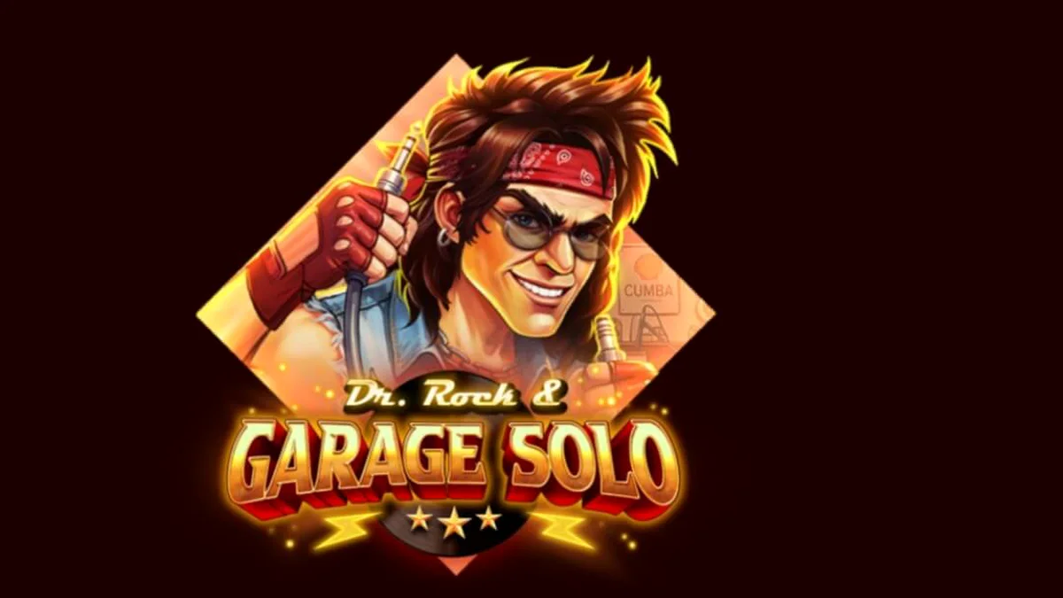 Pemandangan layar permainan slot Dr. Rock & Garage Solo dengan tema musik rock